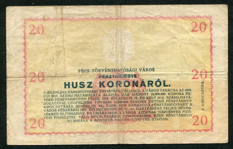 Pécs 1919 20 Korona II. kiadás