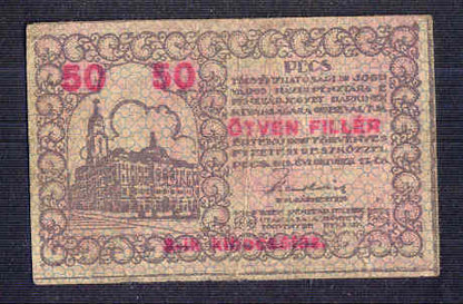 Pécs Pénztárjegy 1919 50 fillér III