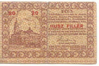 Pécs Pénztárjegy 1919 20 fillér
