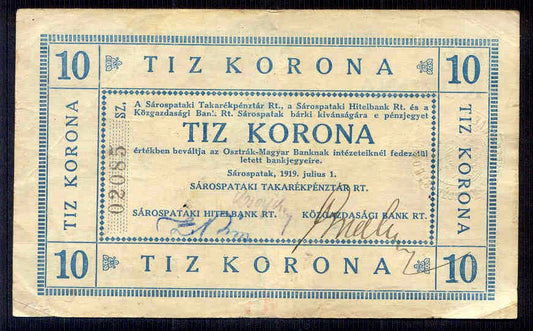 Sárospatak 1919 10 Korona
