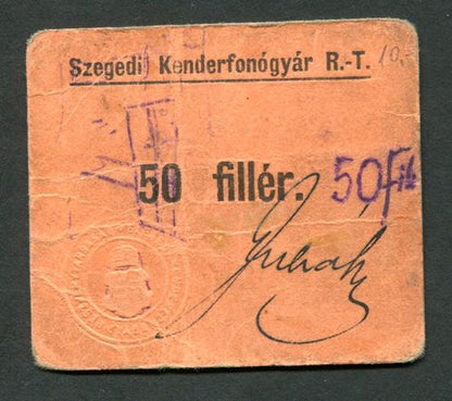 Szegedi Kenderfonó Rt 50 fillér